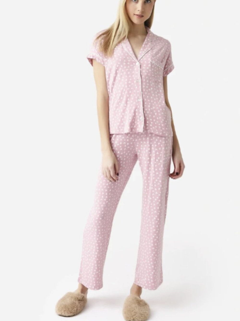 Ugg Women's Aimee Pajama Set II Clay Pink Hearts Size Large